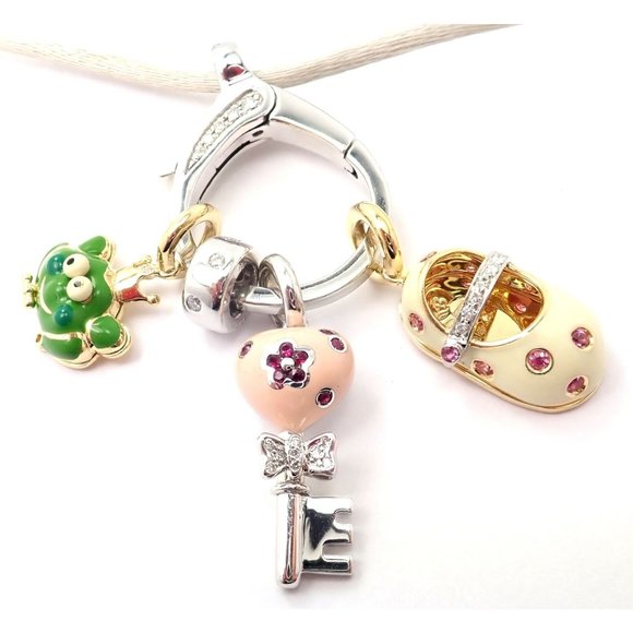 Authentic! Aaron Basha 18k White Gold Diamond Enhancer 3 Charms Spacer Necklace - Picture 8 of 10